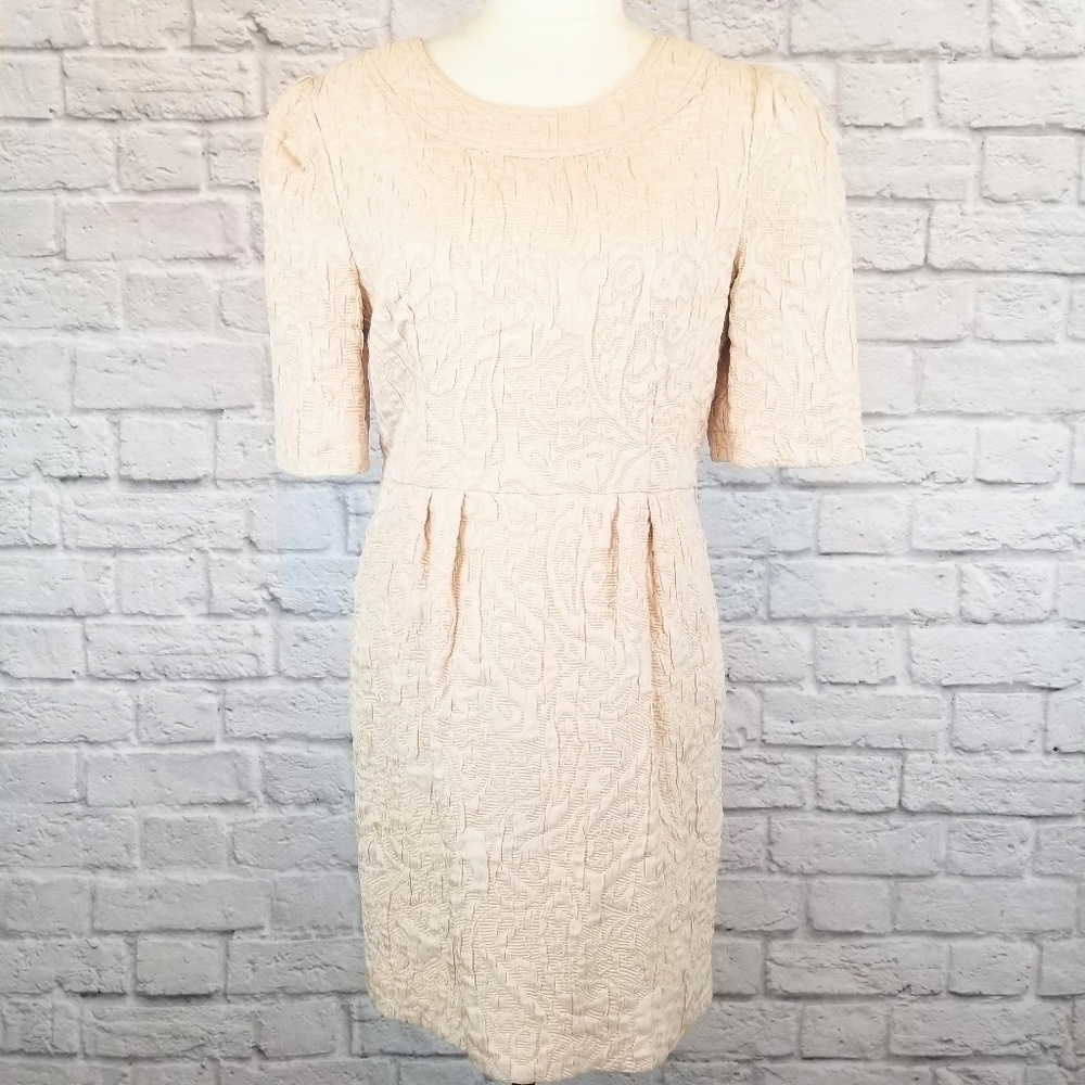 Darling dress cream brocade short sleeve scoop neckline back zipper size M - Picture 3 of 9